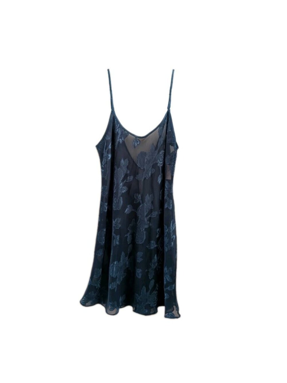 Angelique Vtg Burnout Mesh Sheer Slip Dress Womens Large Teal Floral Nightie 90s
